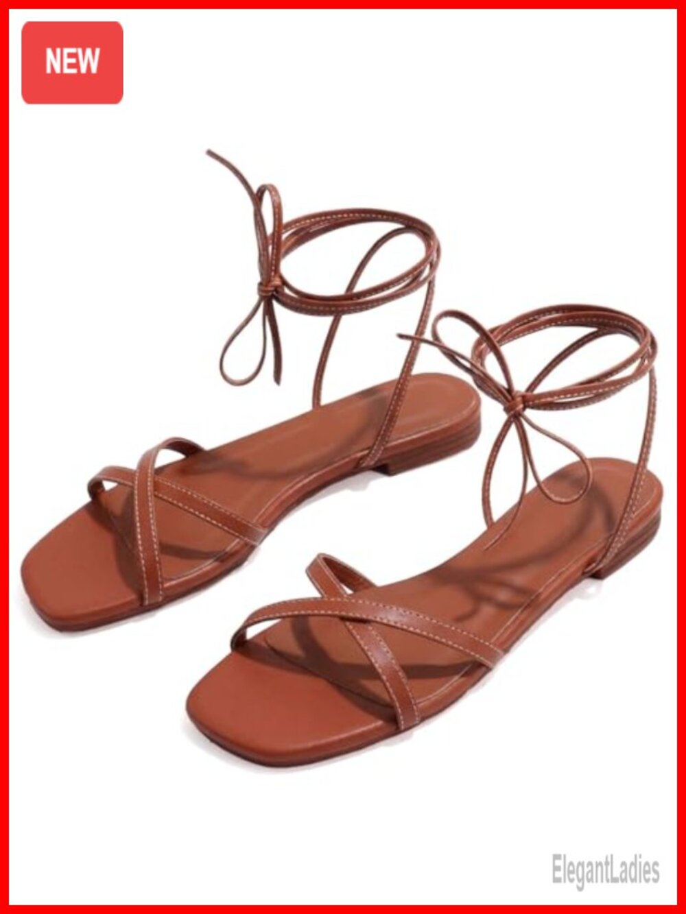 Strappy Lace Up Flats Sandals Square Toe Beach Gladiator Wrap Slide On Shoes